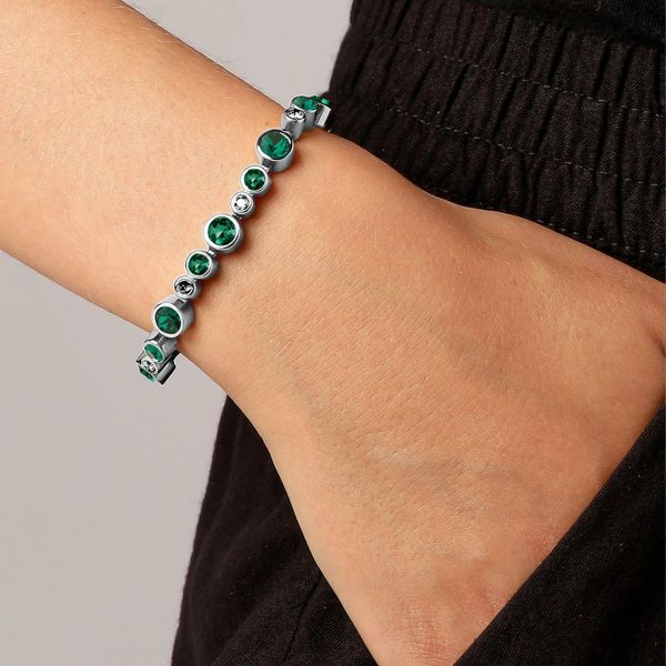 TERESIA Bracelet with Clear & Green Crystals Silver - Image 2