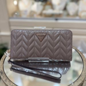 GUESS Cheryl Quilted Maxi Wallet Dark Taupe