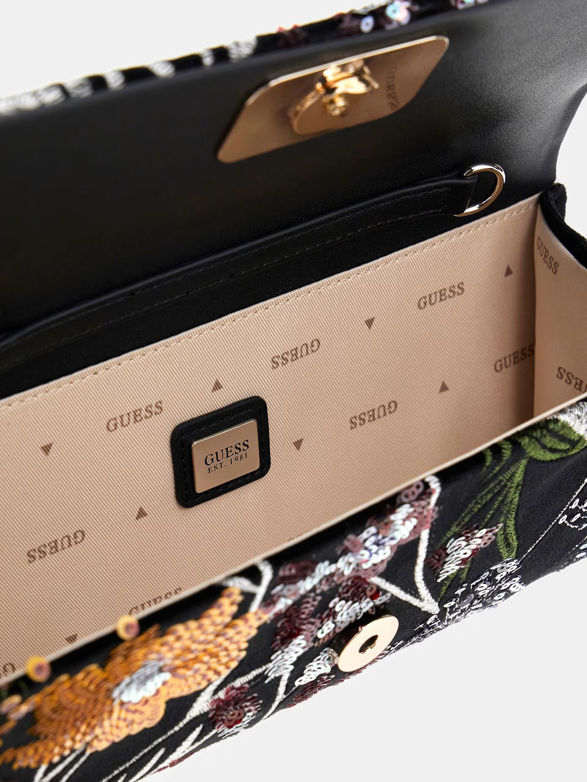 GUESS Zalina Floral-Embroidery Mini Crossbody Black Multi - Image 3