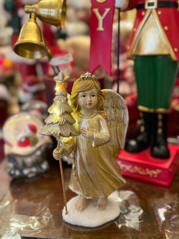 Standing Gold Angel 28cm with Gold Coloured Wings & Tree with LED