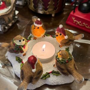 Five Robins Around Tealight Holder