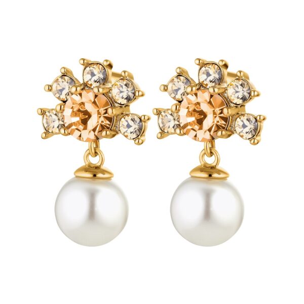 VERONICA Earrings with Crystals & Pearl Peach/Gold
