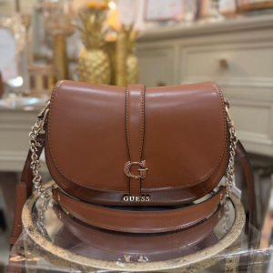 GUESS Carrie Logo Shoulder Bag Cognac