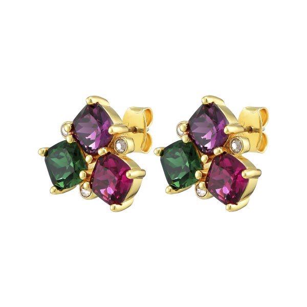 VIENA Stud Earrings With Purple/Green/Pink Crystals Gold