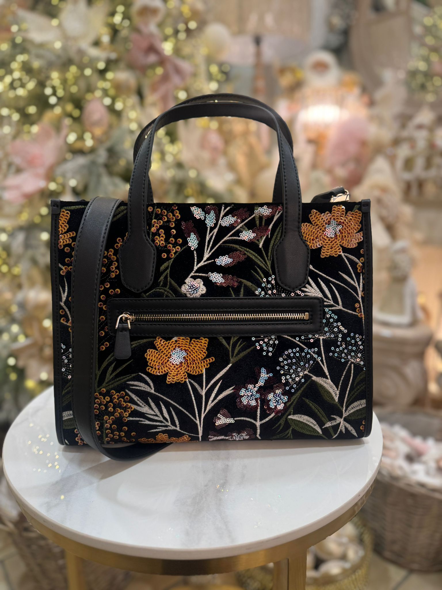 GUESS Zalina Floral-Embroidery Handbag Black Multi - Image 3