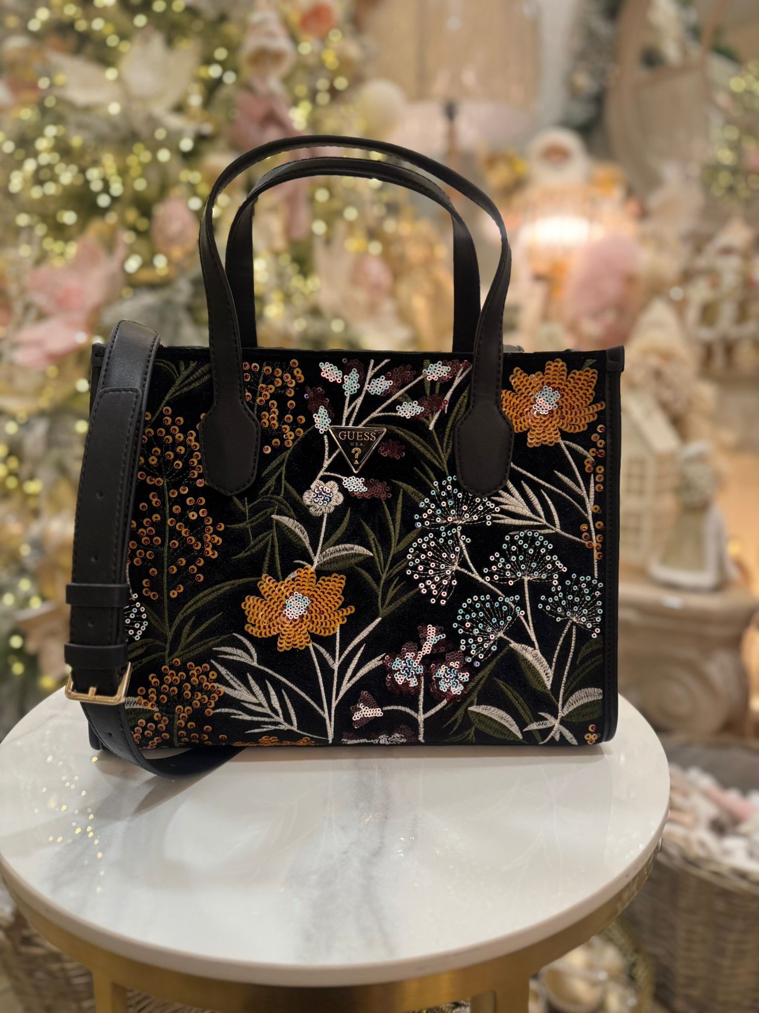 GUESS Zalina Floral-Embroidery Handbag Black Multi