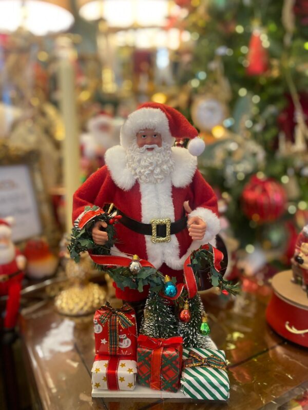 Fabric Santa with Garland & Gifts 28cm Red