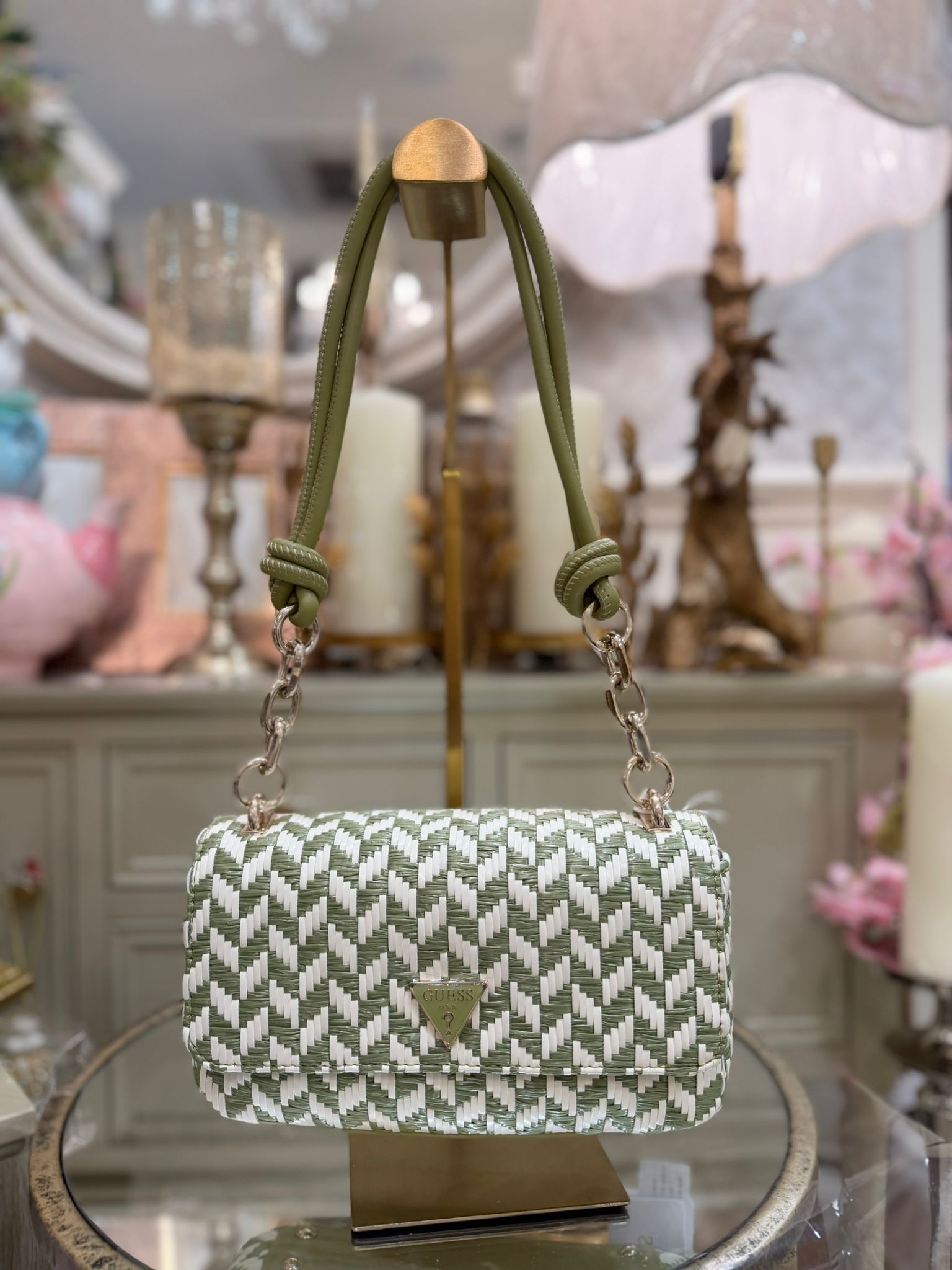 GUESS Tessi Baided Handbag Olive/White - Image 2