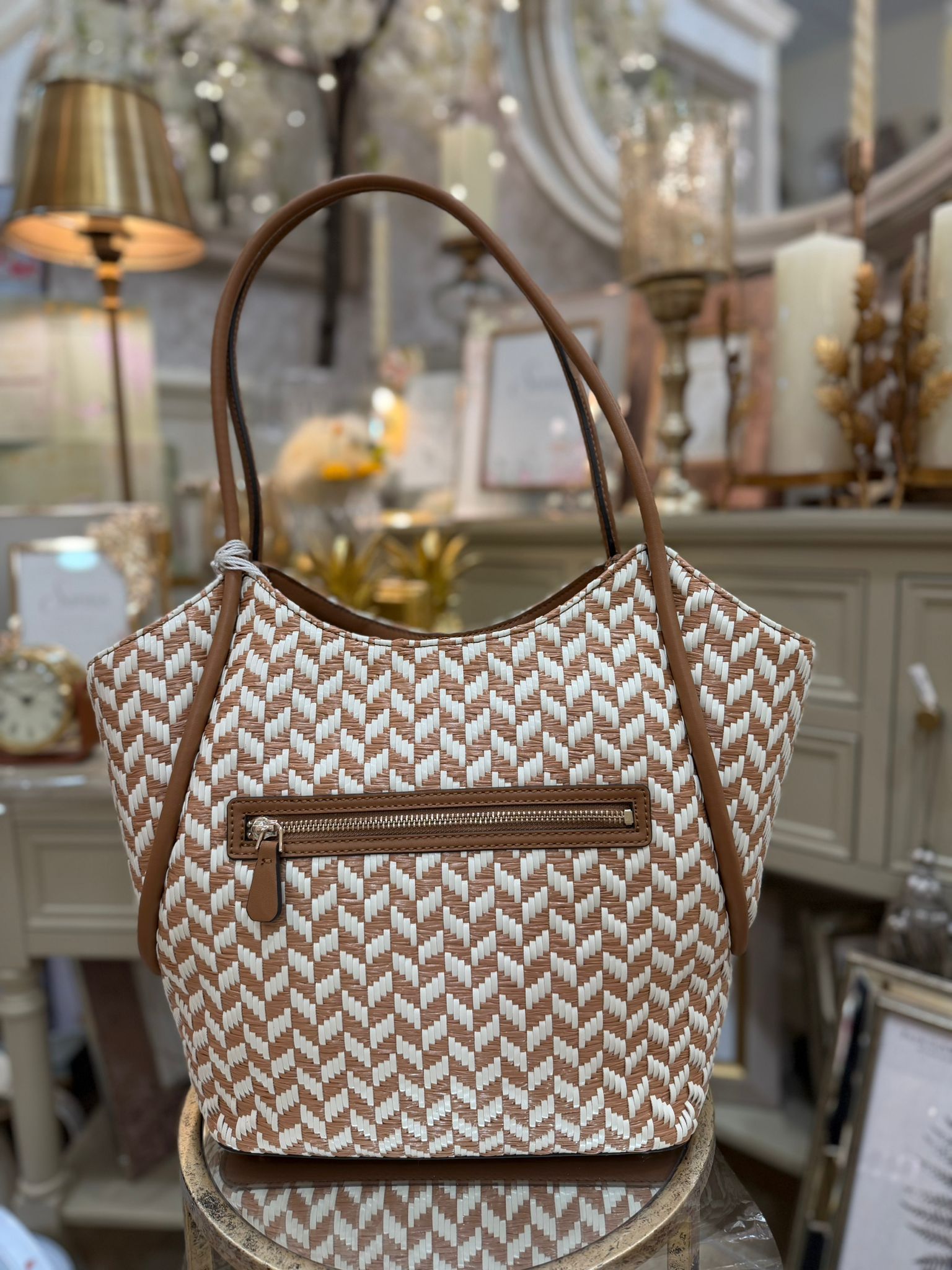 GUESS Tessi 2-in-1 Shopper Bag Cognac/White - Image 2