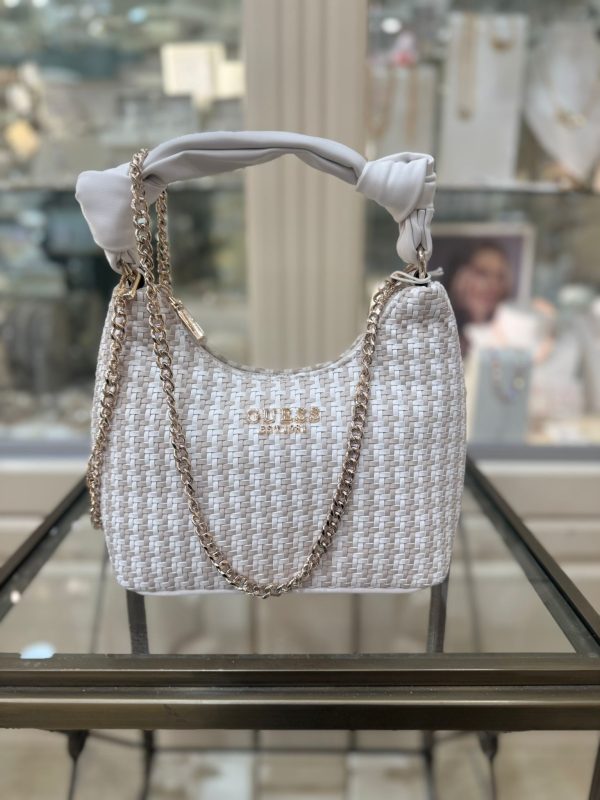 GUESS Mirema Woven Mini Hobo Off White