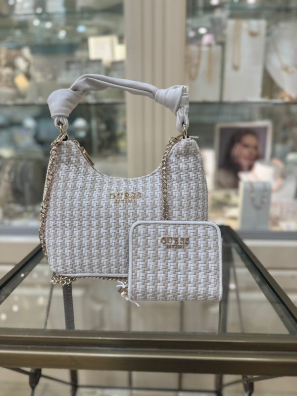 GUESS Mirema Woven Mini Wallet Off White - Image 3