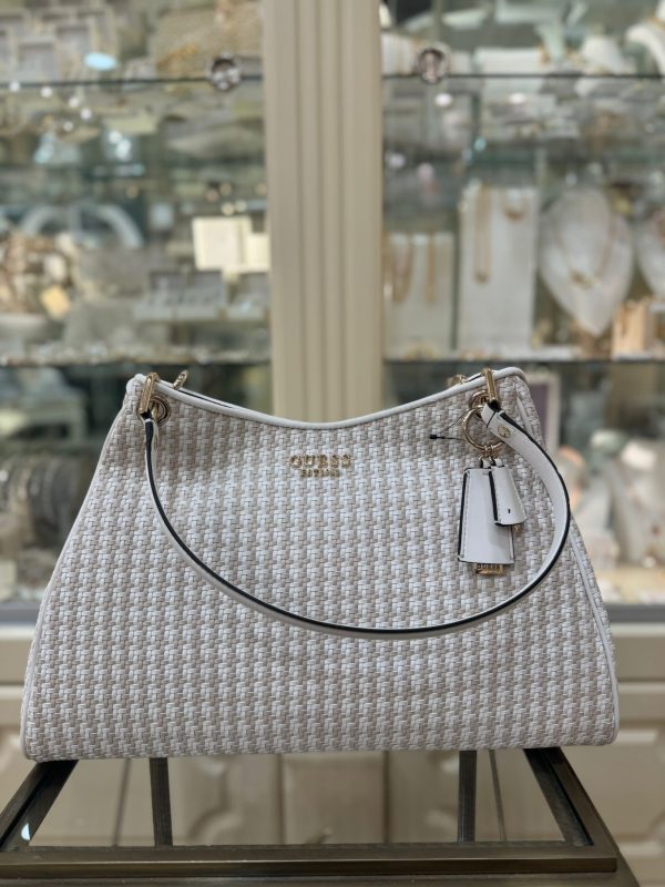 GUESS Mirema Woven Shopper Off White