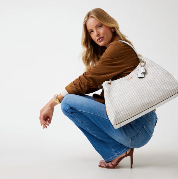 GUESS Mirema Woven Shopper Off White - Image 5