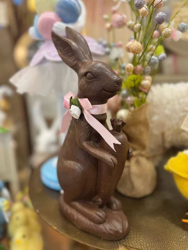 Faux Chocolate Rabbit with Carrot & Pink Bow