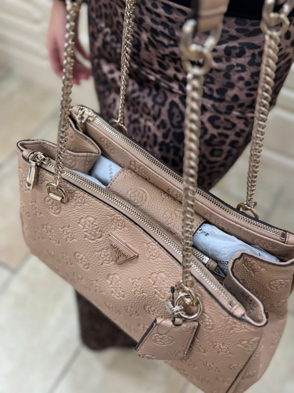 GUESS Cresidia Status Satchel Handbag Beige - Image 6