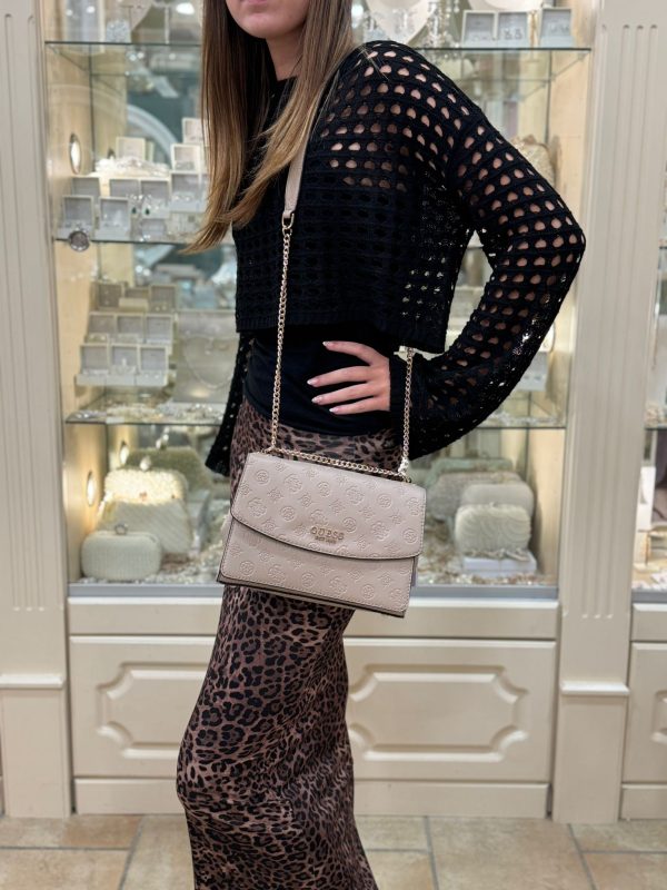 GUESS Phoebe Mini Crossbody Bag 4G Peony Logo Taupe - Image 4
