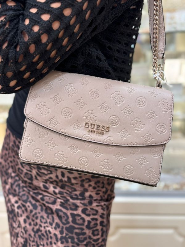 GUESS Phoebe Mini Crossbody Bag 4G Peony Logo Taupe - Image 5