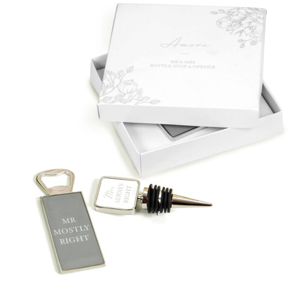 AMORE MR & MRS BOTTLE STOP AND OPENER SET