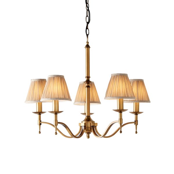 Antique Brass 5lt Pendant With Individual Beige Shades - Image 2