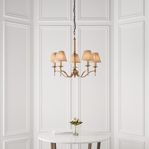 Antique Brass 5lt Pendant With Individual Beige Shades - Image 3