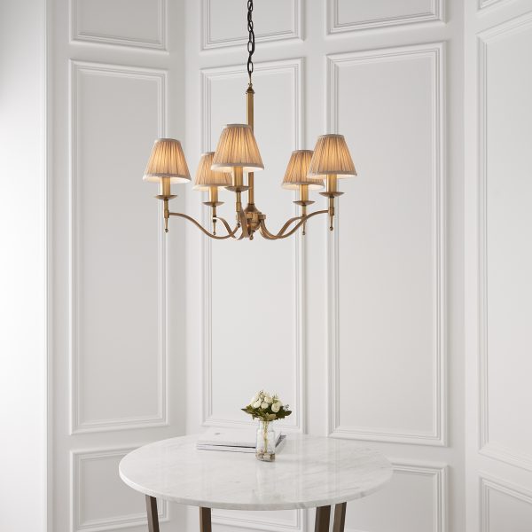 Antique Brass 5lt Pendant With Individual Beige Shades - Image 4