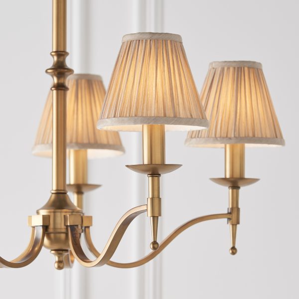 Antique Brass 5lt Pendant With Individual Beige Shades - Image 5