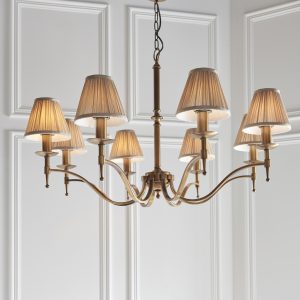 Antique Brass 8lt Pendant With Individual Beige Shades