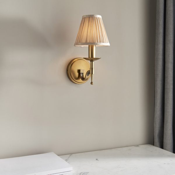 Antique Brass Single Lamp & Beige Shade - Image 2