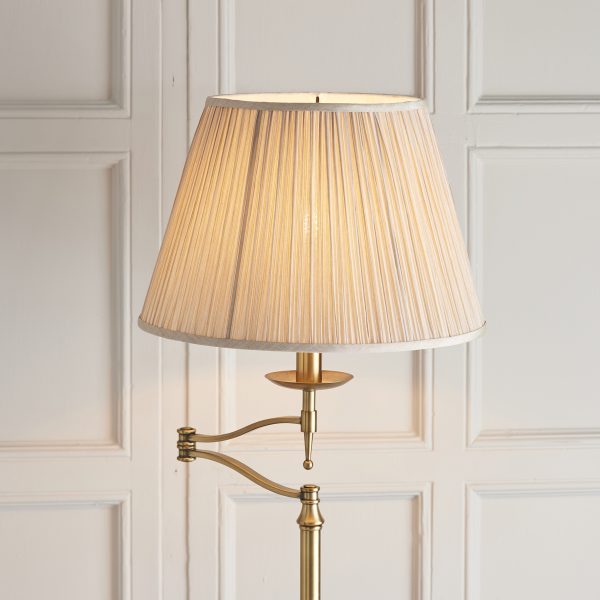 Antique Brass Swing Arm Floor Lamp & Beige Shade - Image 2
