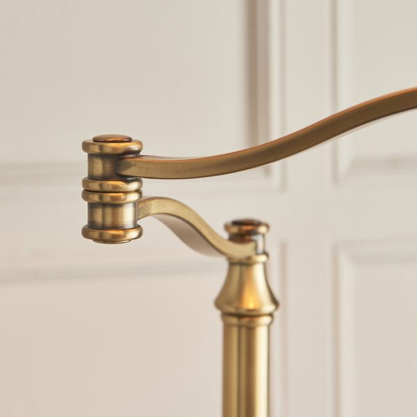 Antique Brass Swing Arm Floor Lamp & Beige Shade - Image 5