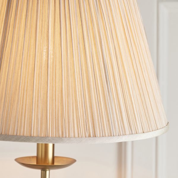 Antique Brass Swing Arm Floor Lamp & Beige Shade - Image 6