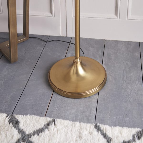 Antique Brass Swing Arm Floor Lamp & Beige Shade - Image 7