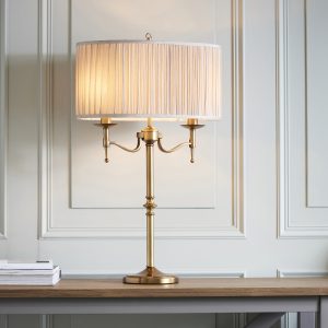 Antique Brass Table Lamp & Beige Shade
