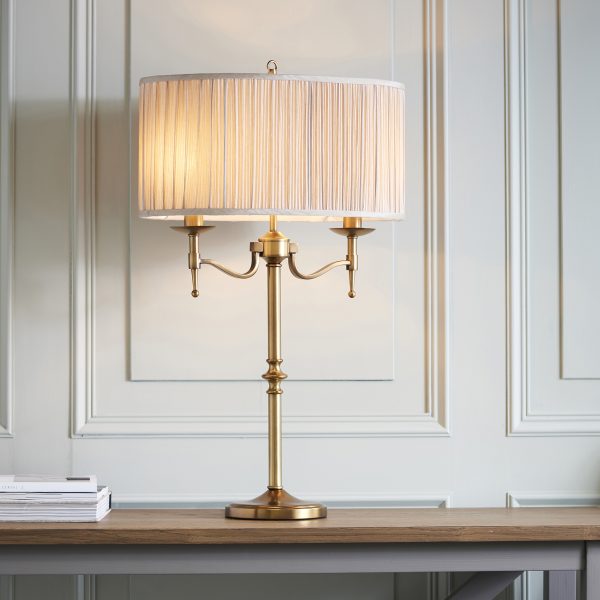 Antique Brass Table Lamp & Beige Shade