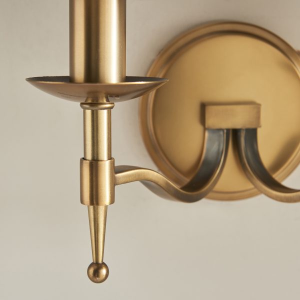 Antique Brass Twin Wall Lamp & Beige Shades - Image 4