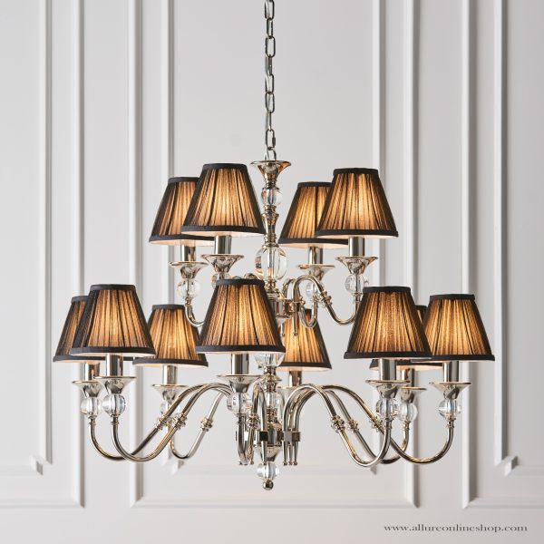Nickel 12lt Pendant With Crystal Embellishments & Black Shades