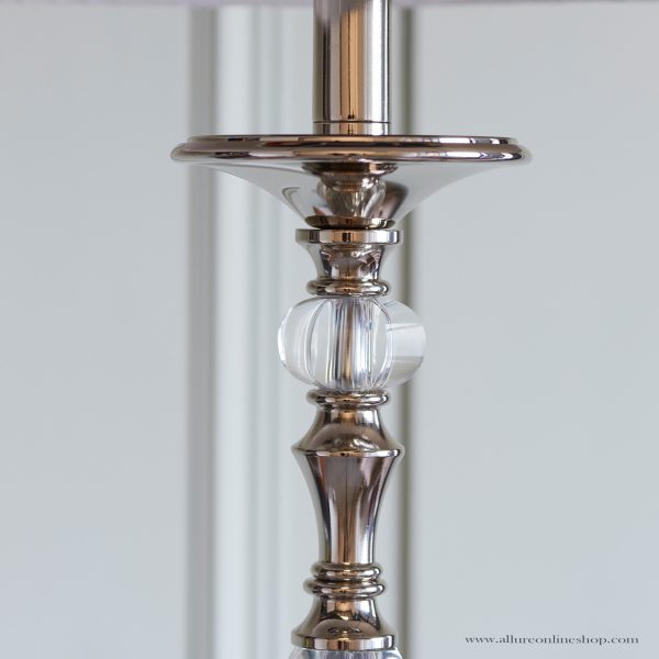 Nickel Floor With Crystal Embellishments & Beige Shade - Image 5