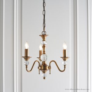 Antique Brass 3lt Pendant With Crystal Embellishments