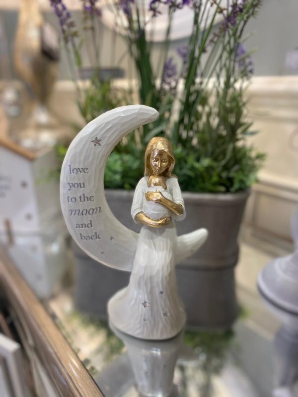 Mother & Baby Sitting On Moon Figurine "LOVE YOU"