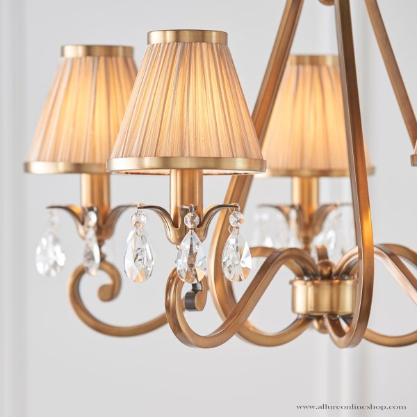 Antique Brass 5lt Pendant & Beige Shades - Image 2