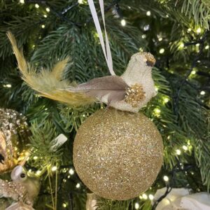 17cm Feather Bird on Ball Hanging Gold Decoration