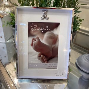 Thin Silver Plated Border Frame With Teddy Icon - 10cm x 15cm (4'' x 6'')