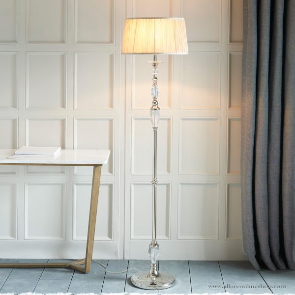 Nickel Floor With Crystal Embellishments & Beige Shade - Image 2