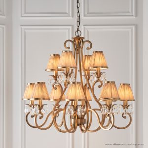 Antique Brass 12lt Pendant & Beige Shades