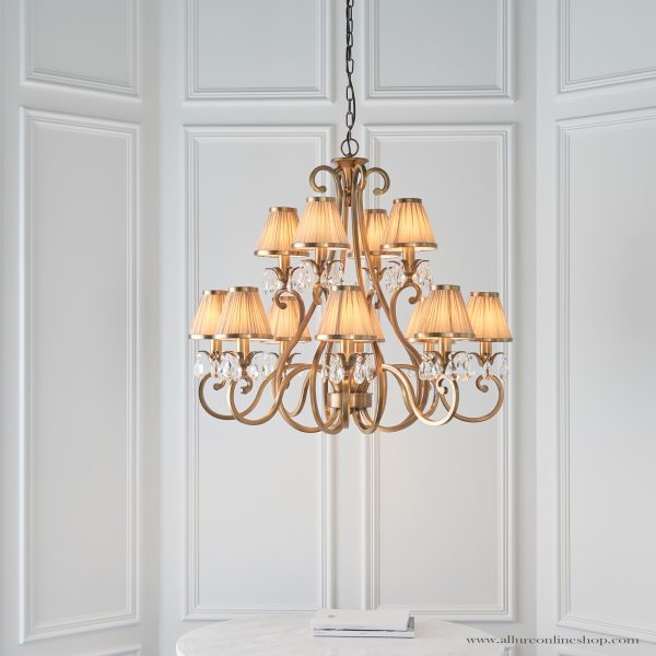 Antique Brass 12lt Pendant & Beige Shades - Image 2