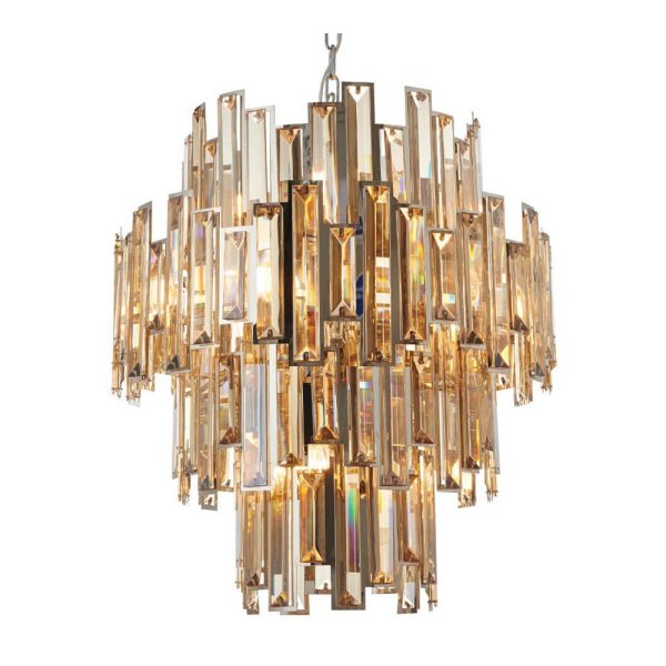 Chrome & Champagne Bevelled Crystal 12 Light Large Chandelier - Image 2