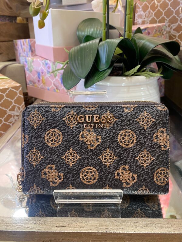 GUESS Laurel SLG Medium Zip Around Mocha Logo