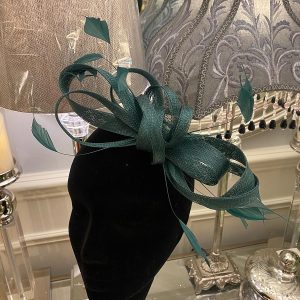 Green Ribbon Knot with Feathers Fascinator