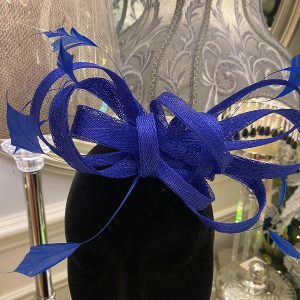 Sapphire Blue Ribbon Knot with Feathers Fascinator