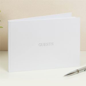 Silver Foil Debossed Paper Wrap Guest Book